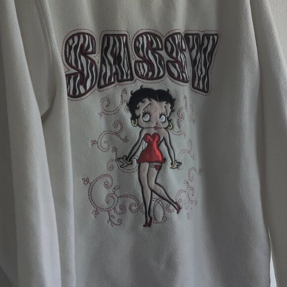 Betty Boop Cotton Fleece Pullover in White. Betty Boop Emblem is 8" says… - Picture 1 of 9